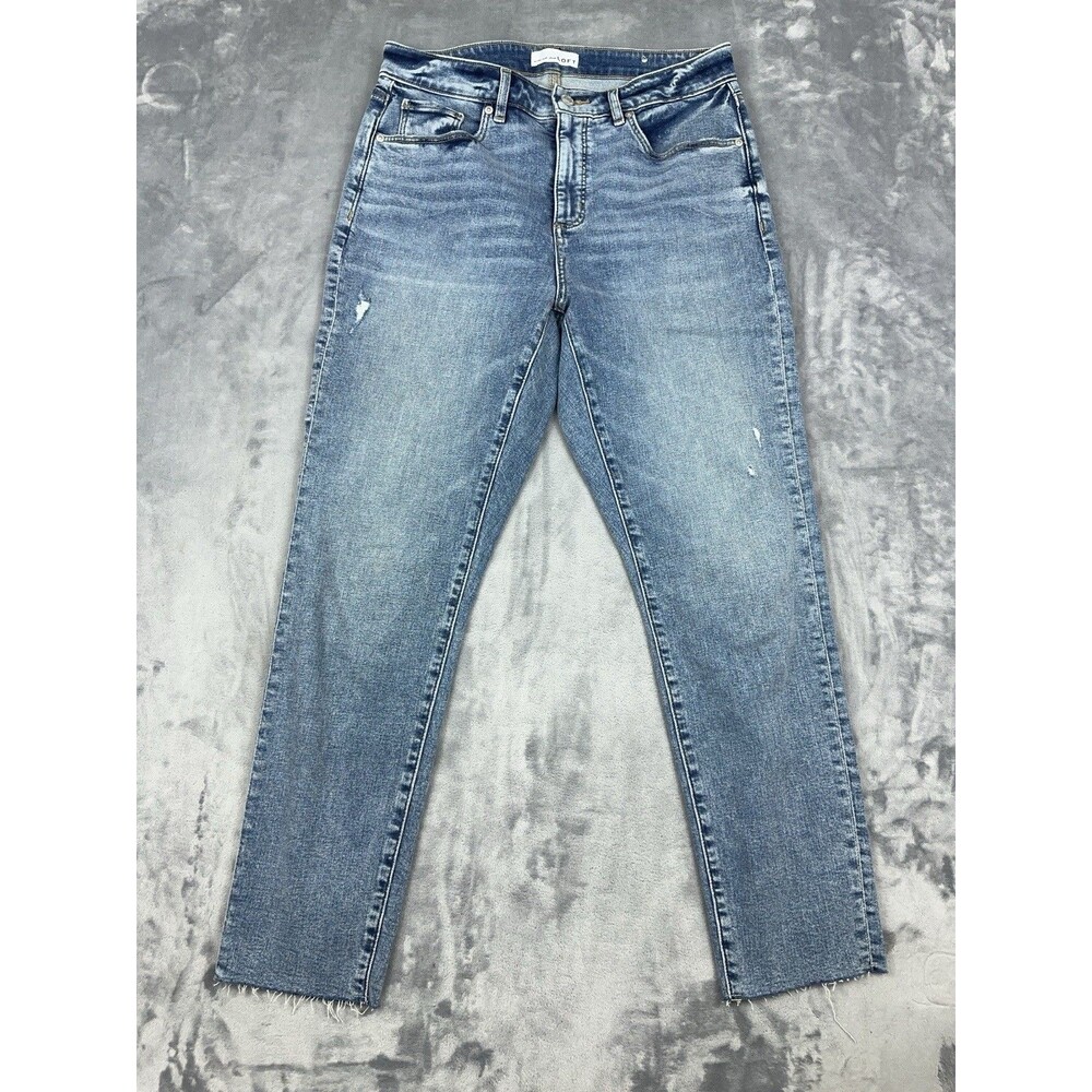 LOFT Curvy Skinny Jeans Size 30 / 10 Medium Wash Distressed Raw Hem Stretch